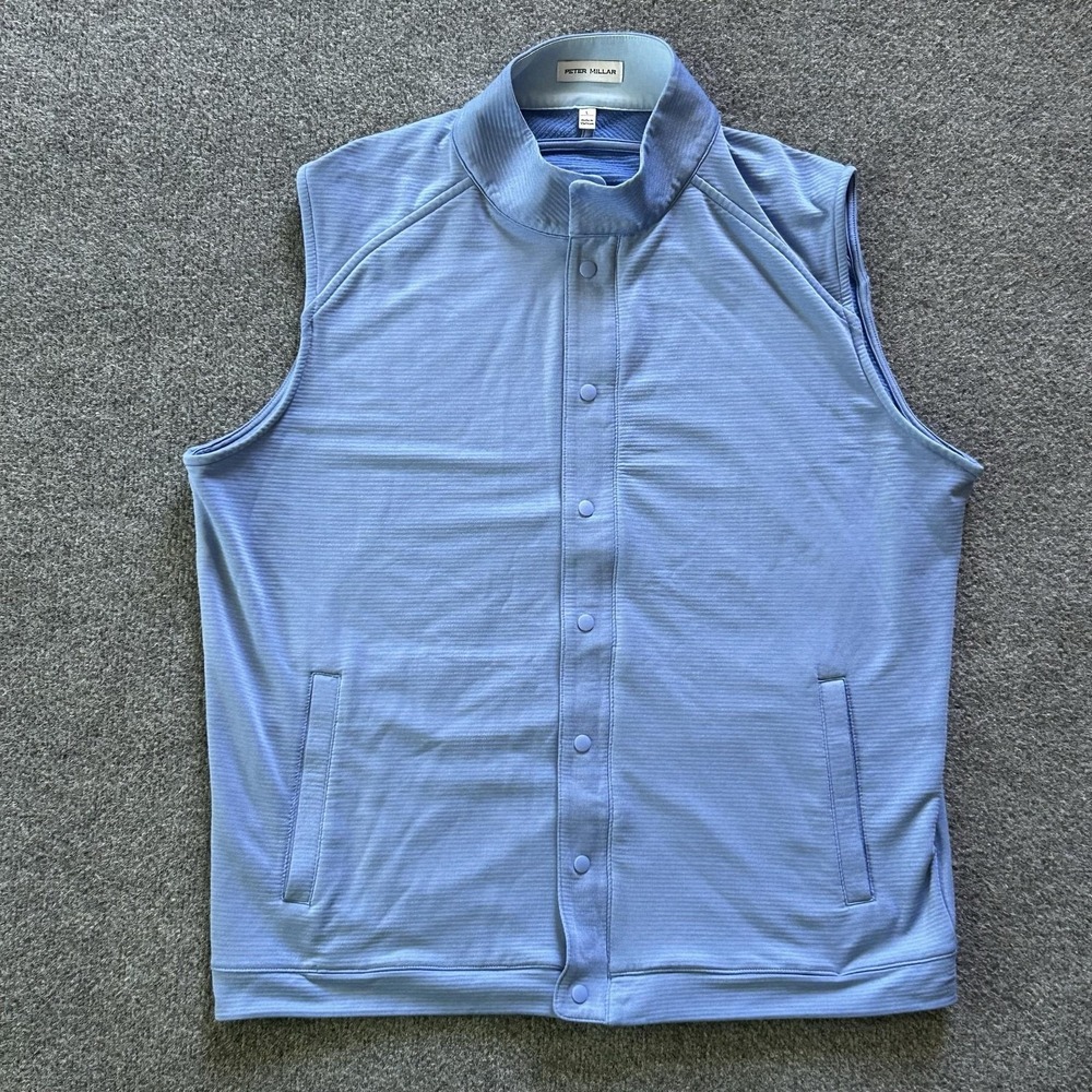 Peter Millar Jacket Mens Large Blue Bonn Snap Front Sleeveless Golf‎ Vest